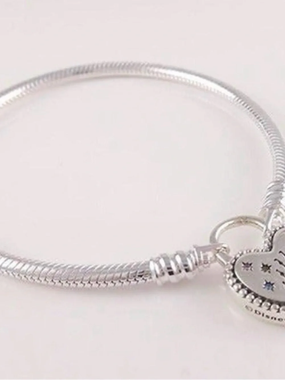 Pandora Disney Silver Heart Charm Bracelet with White Enamel and Tiny Stars